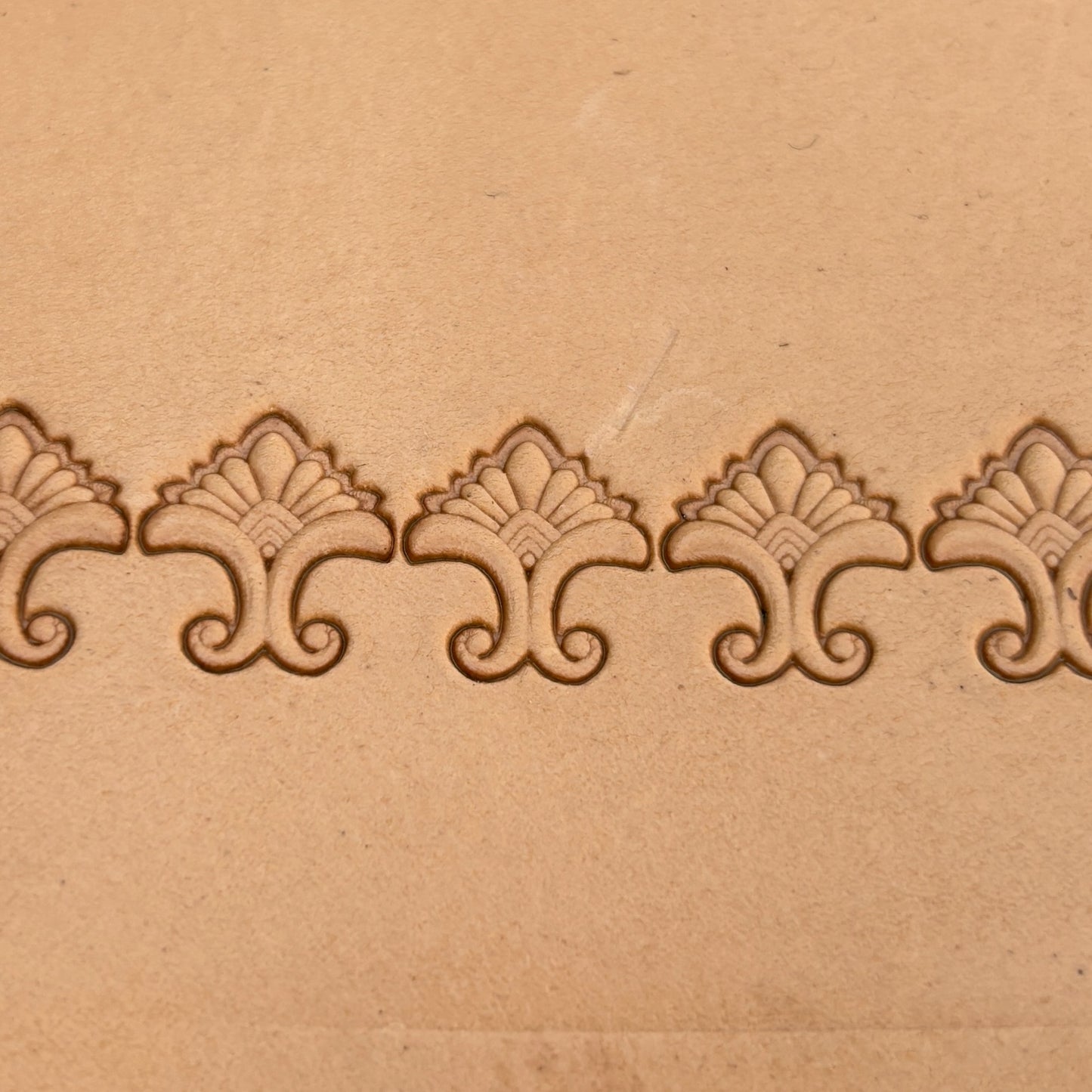 Ornate Border leather stamp LT395 — pattern imprint on veg-tan leather