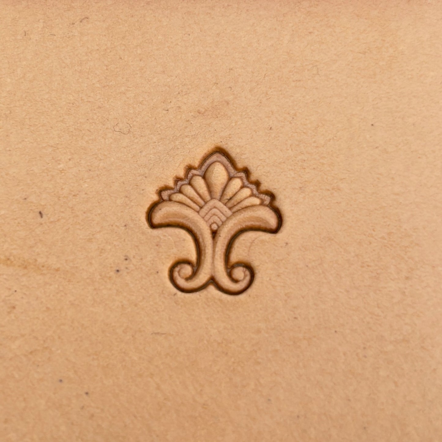 Ornate Border leather stamp LT395 — single impression on veg-tan leather