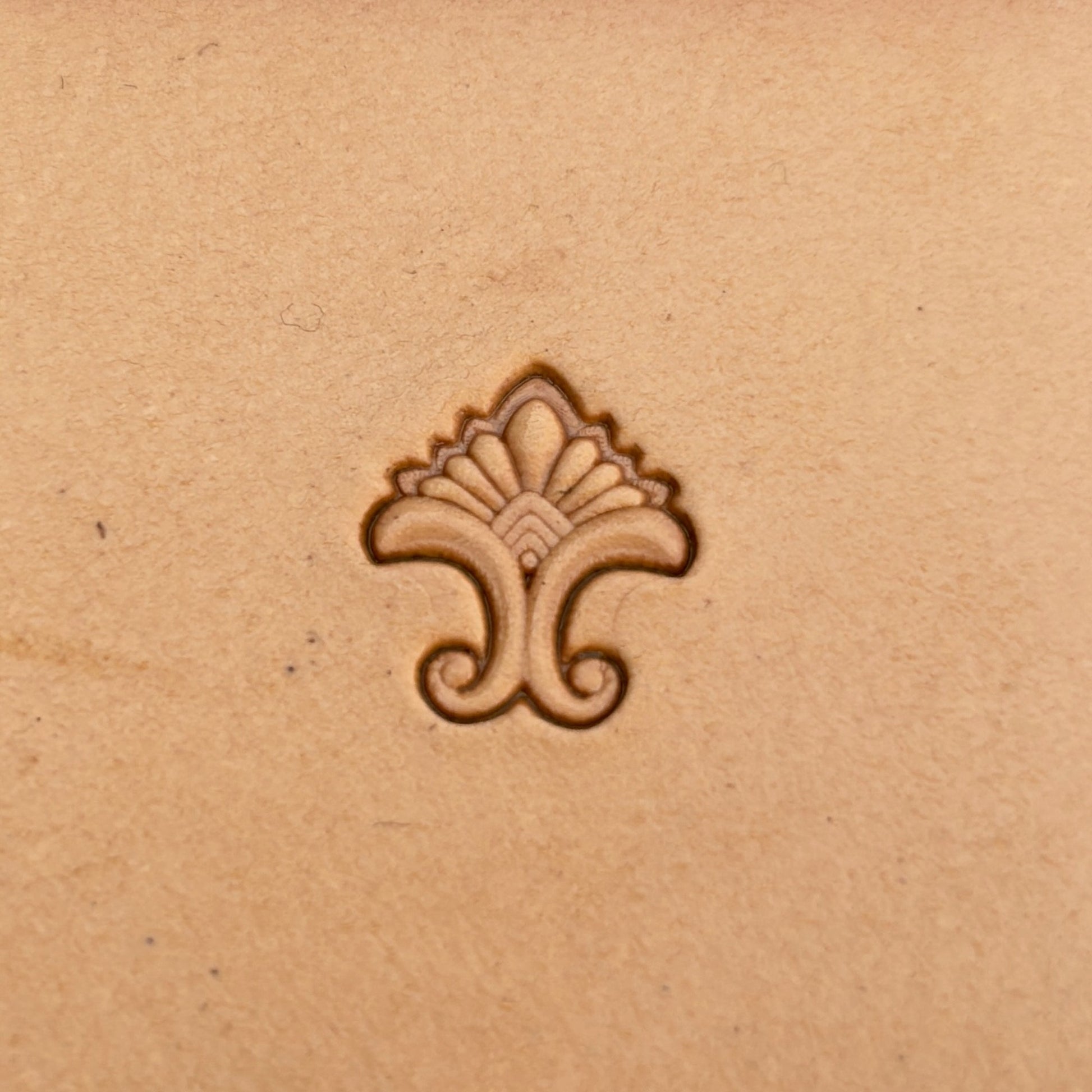 Ornate Border leather stamp LT395 — single impression on veg-tan leather