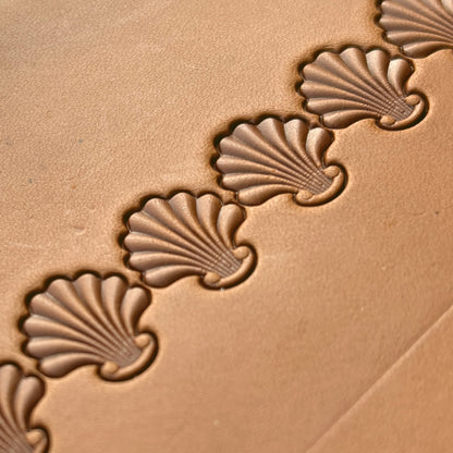 Shell Border leather stamp LT398 — pattern imprint on veg-tan leather