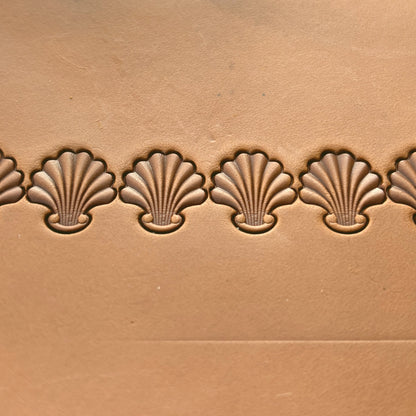 Shell Border leather stamp LT398 — pattern imprint on veg-tan leather