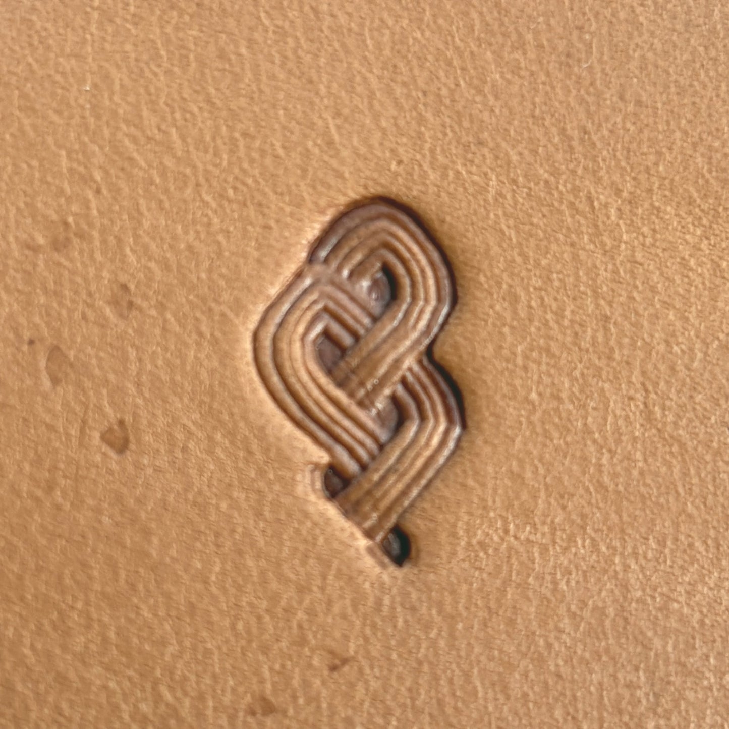 Celtic Knot leather stamp LT399 — brass stamping tool with imprint on natural veg-tan leather