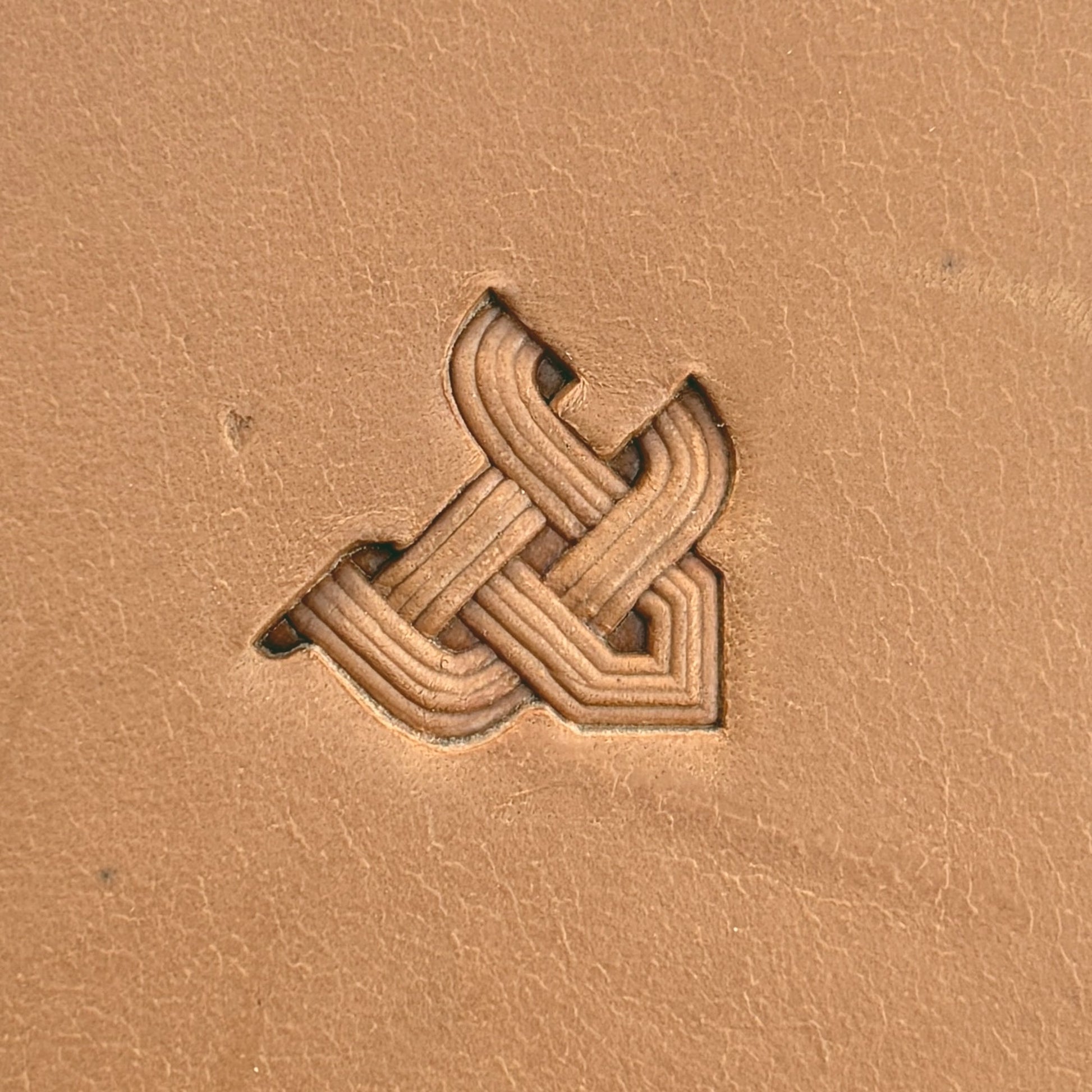 Celtic Knot leather stamp LT399 — single impression on veg-tan leather
