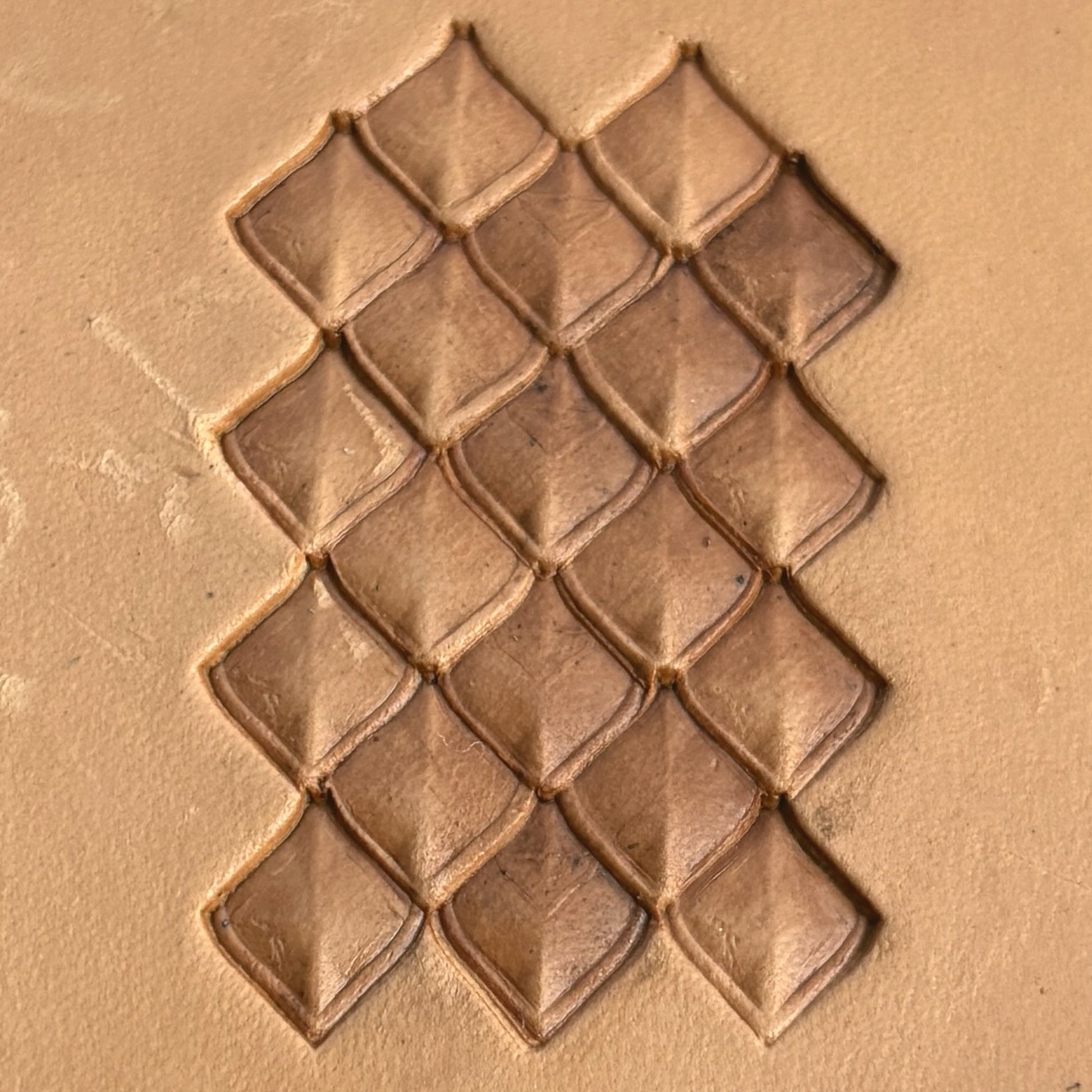Geometric leather stamp LT402 — pattern imprint on veg-tan leather