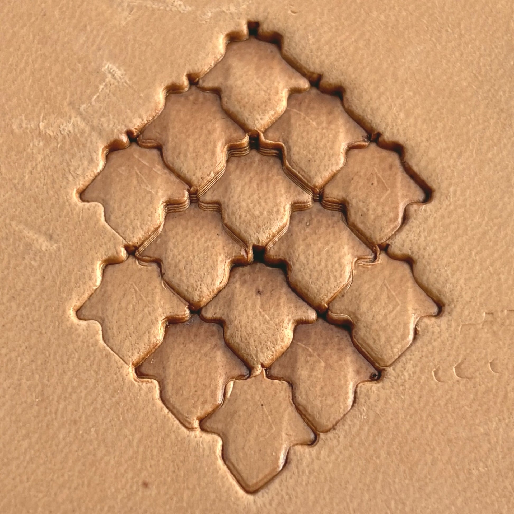 Moroccan Tiles leather stamp LT403 — pattern imprint on veg-tan leather