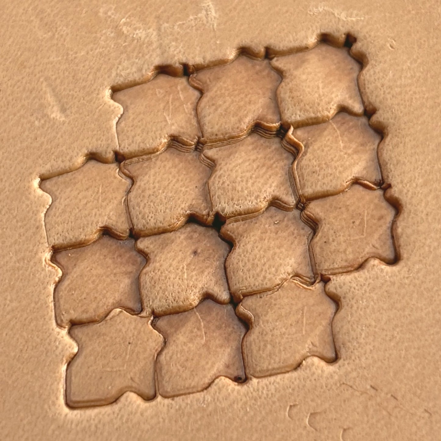 Moroccan Tiles leather stamp LT403 — pattern imprint on veg-tan leather