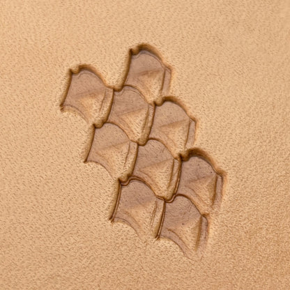 Fan Scallop leather stamp LT407 — pattern imprint on veg-tan leather