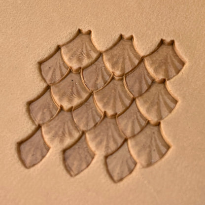 Fan Scales leather stamp LT411 — pattern imprint on veg-tan leather