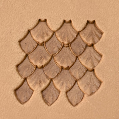 Fan Scales leather stamp LT411 — pattern imprint on veg-tan leather