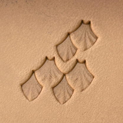 Fan Scales leather stamp LT411 — pattern imprint on veg-tan leather