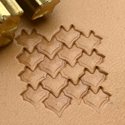 Scallop Scale leather stamp LT412 — brass stamping tool with imprint on natural veg-tan leather
