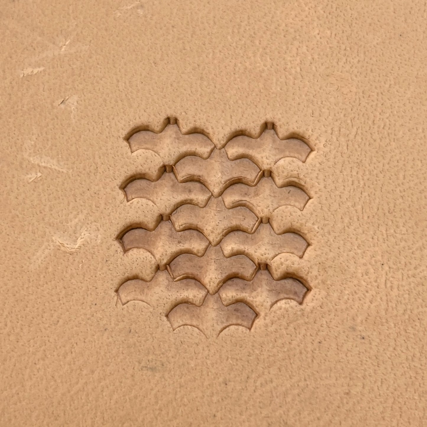 Scale Motif Bat leather stamp LT413 — pattern imprint on veg-tan leather