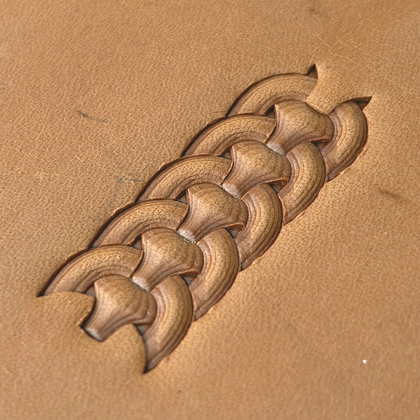 Basket Weave leather stamp LT415 — pattern imprint on veg-tan leather