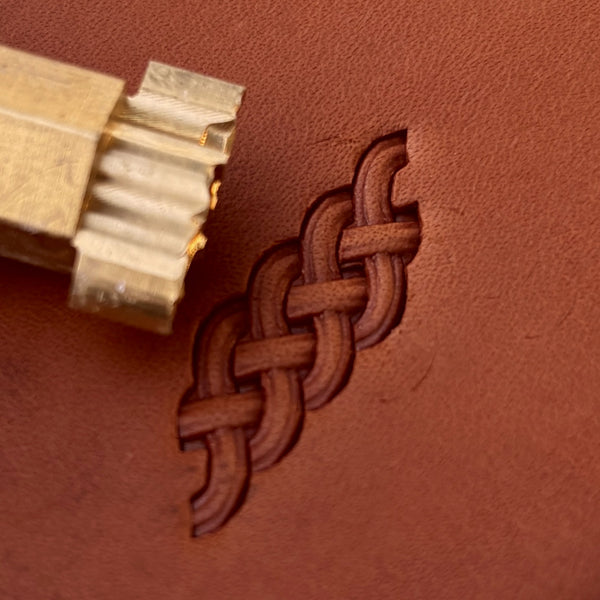 Simple Braid Basket Weave leather stamp LT417 — brass stamping tool with imprint on natural veg-tan leather