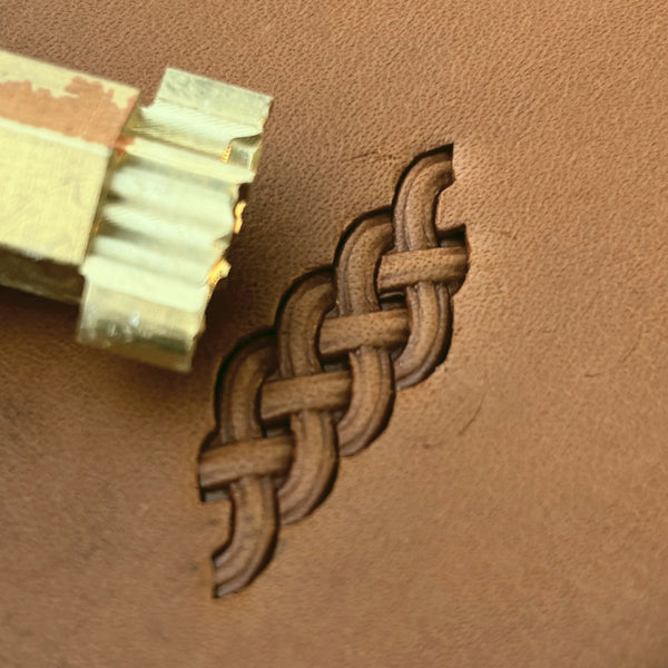 Simple Braid Basket Weave leather stamp LT417 — brass stamping tool with imprint on natural veg-tan leather