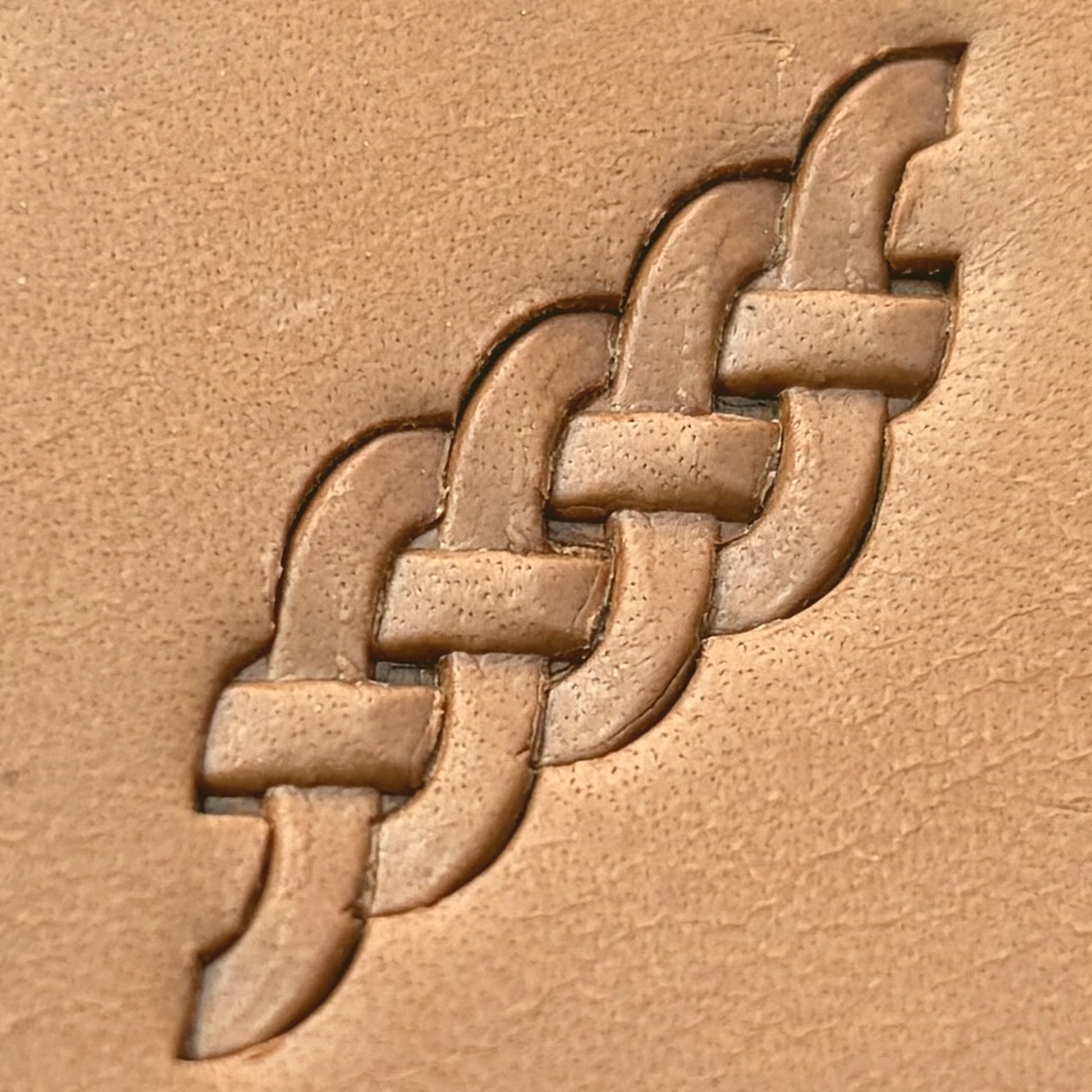 Interlaced Strip Basket Weave leather stamp LT419 — pattern imprint on veg-tan leather