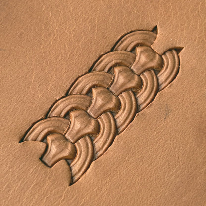 Chain Link Basket Weave leather stamp LT421 — pattern imprint on veg-tan leather