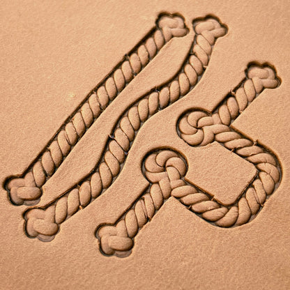 Knotted Rope leather stamp set LT424, straight runs, corners and ends combined into a border on leather