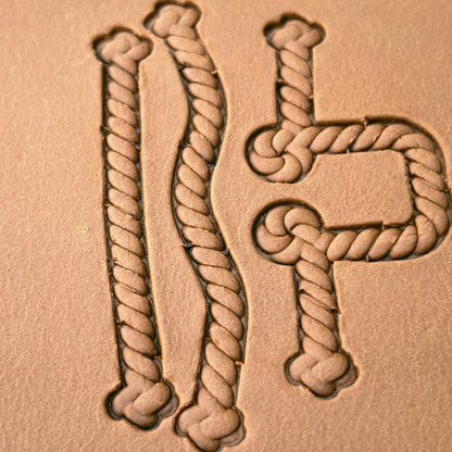 Knotted Rope leather stamp set LT424, straight runs, corners and ends combined into a border on leather