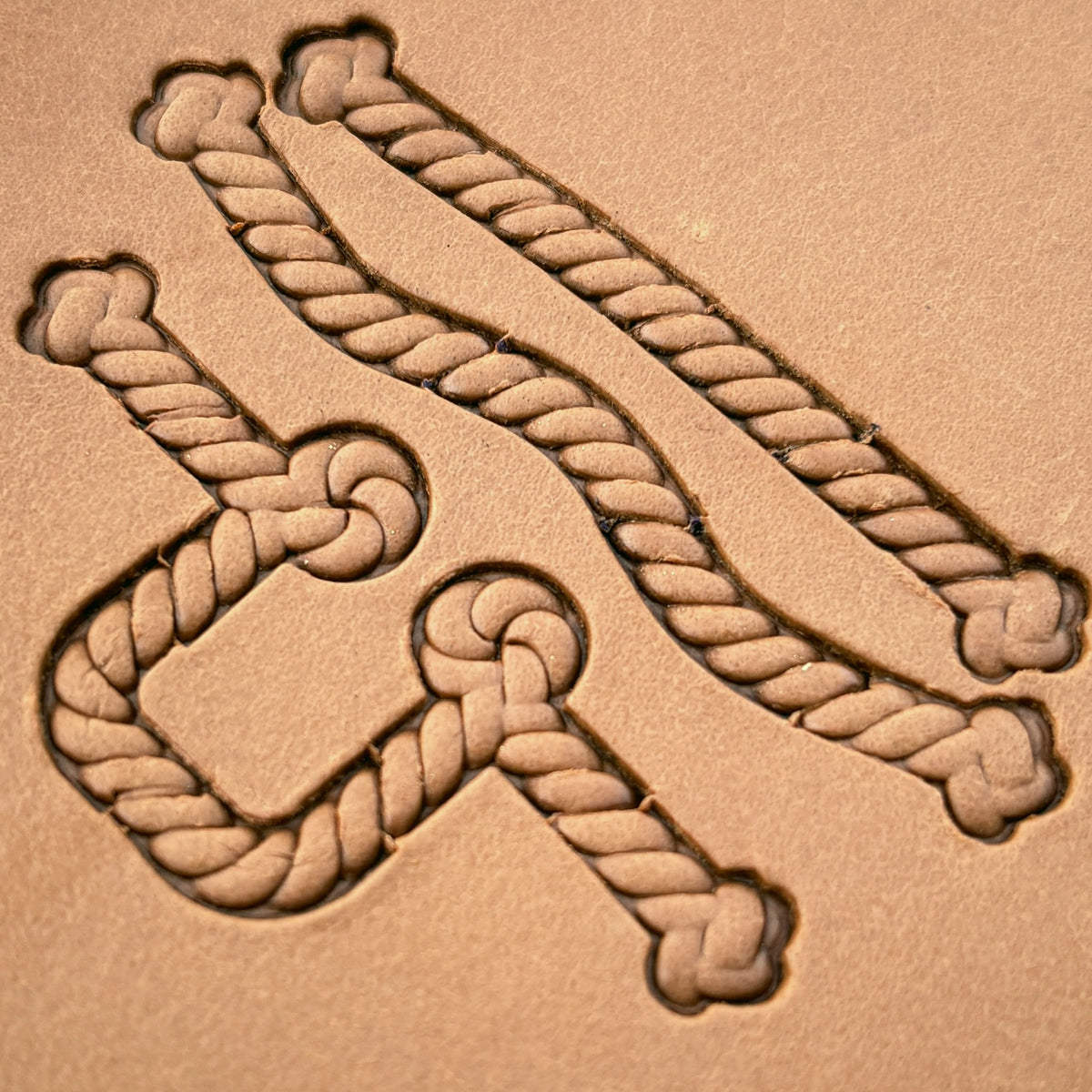 Knotted Rope leather stamp set LT424, straight runs, corners and ends combined into a border on leather