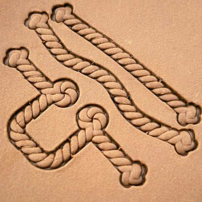 Knotted Rope leather stamp set LT424, straight runs, corners and ends combined into a border on leather