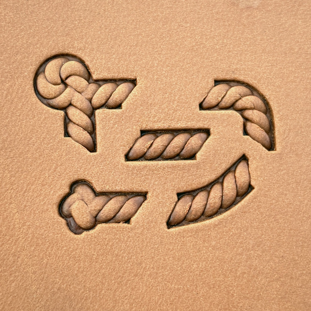 Knotted Rope leather stamp set LT424, each individual piece stamped separately on leather