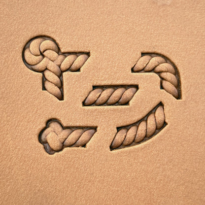 Knotted Rope leather stamp set LT424, each individual piece stamped separately on leather