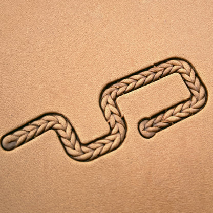 Fine Herringbone Braid leather stamp set LT426, straight runs, corners and ends combined into a border on leather