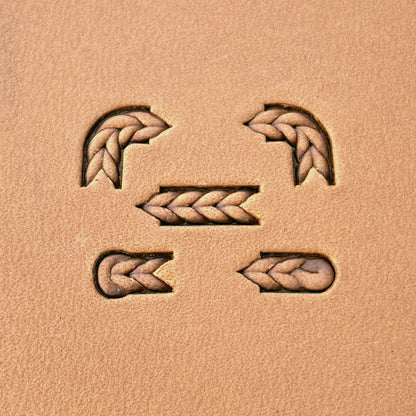 Fine Herringbone Braid leather stamp set LT426, each individual piece stamped separately on leather