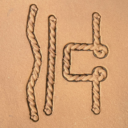 Fine Cord Rope leather stamp set LT427, straight runs, corners and ends combined into a border on leather