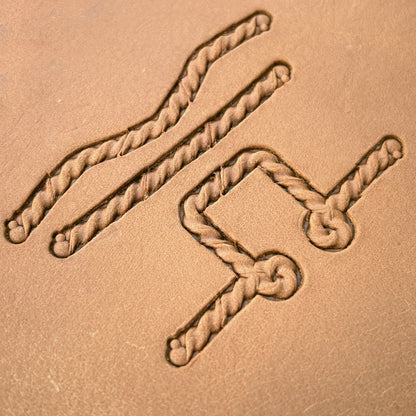 Fine Cord Rope leather stamp set LT427, straight runs, corners and ends combined into a border on leather