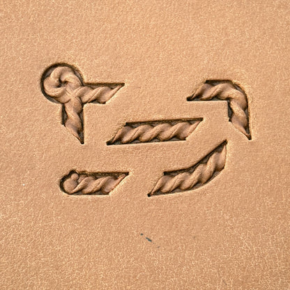 Fine Cord Rope leather stamp set LT427, each individual piece stamped separately on leather