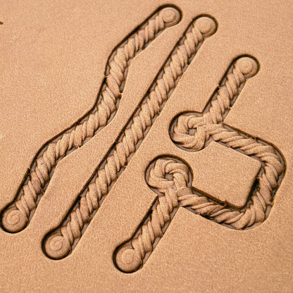 Coiled-End Rope leather stamp set LT428, straight runs, corners and ends combined into a border on leather