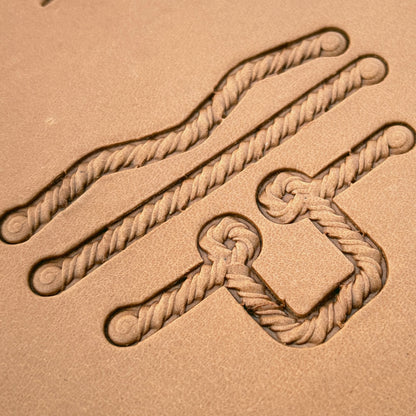 Coiled-End Rope leather stamp set LT428, straight runs, corners and ends combined into a border on leather