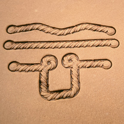 Coiled-End Rope leather stamp set LT428, straight runs, corners and ends combined into a border on leather