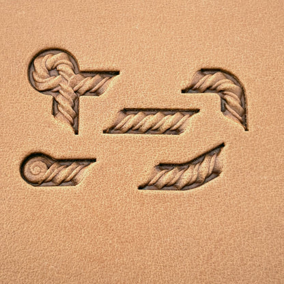 Coiled-End Rope leather stamp set LT428, each individual piece stamped separately on leather