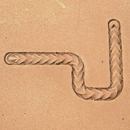 Wide Herringbone Braid leather stamp set LT429, straight runs, corners and ends combined into a border on leather