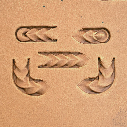 Wide Herringbone Braid leather stamp set LT429, each individual piece stamped separately on leather