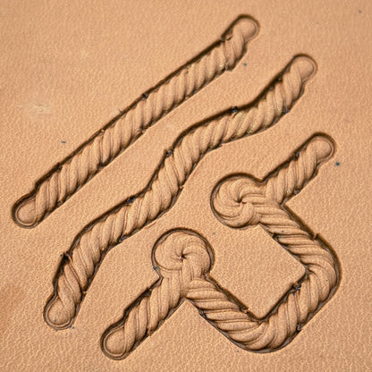 Fibre-Twist Rope leather stamp set LT430, straight runs, corners and ends combined into a border on leather