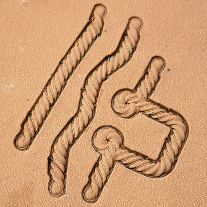 Fibre-Twist Rope leather stamp set LT430, straight runs, corners and ends combined into a border on leather