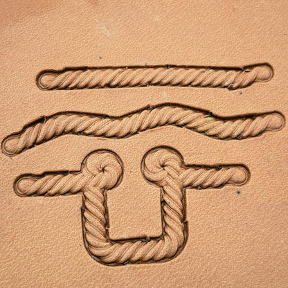 Fibre-Twist Rope leather stamp set LT430, straight runs, corners and ends combined into a border on leather