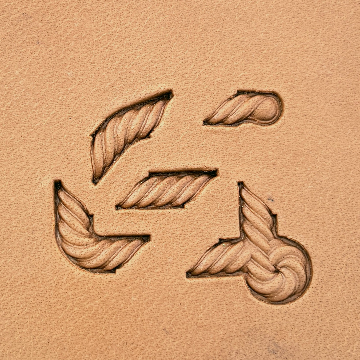 Fibre-Twist Rope leather stamp set LT430, each individual piece stamped separately on leather