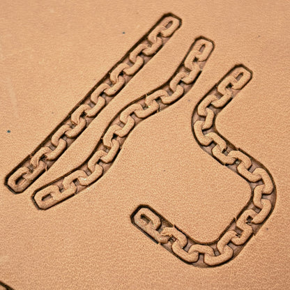 Box Link Chain leather stamp set LT431, straight runs, corners and ends combined into a border on leather