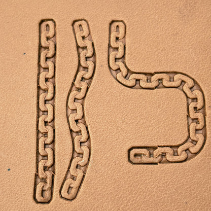 Box Link Chain leather stamp set LT431, straight runs, corners and ends combined into a border on leather