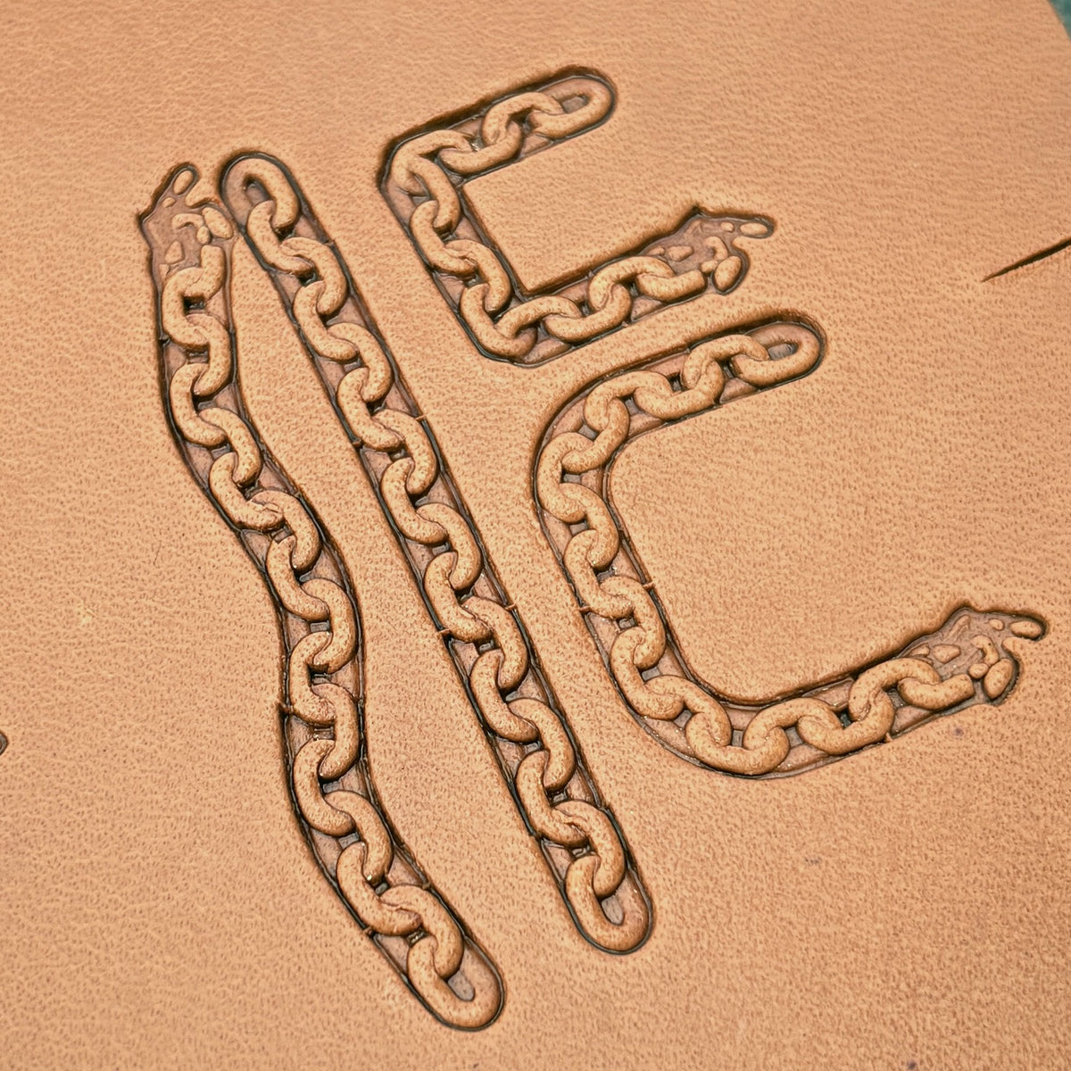 Oval Link Chain leather stamp set LT432, straight runs, corners and ends combined into a border on leather