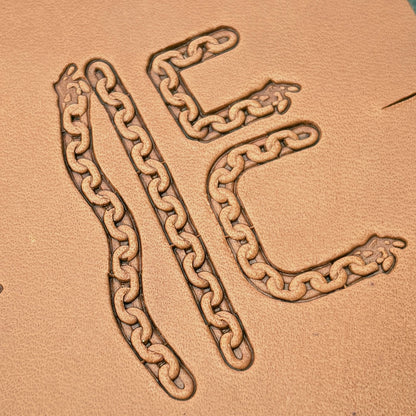 Oval Link Chain leather stamp set LT432, straight runs, corners and ends combined into a border on leather