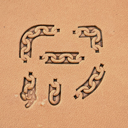 Oval Link Chain leather stamp set LT432, each individual piece stamped separately on leather