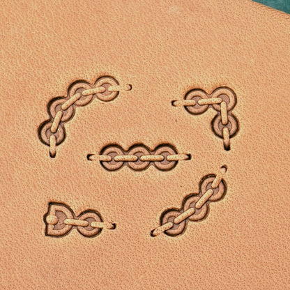 Round Link Chain leather stamp set LT433, each individual piece stamped separately on leather
