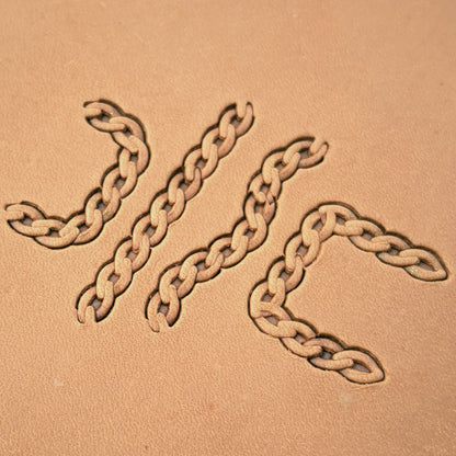 Curb Chain leather stamp set LT435, straight runs, corners and ends combined into a border on leather