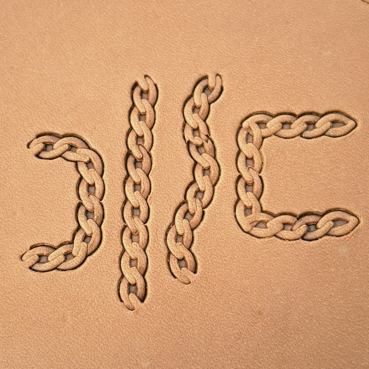 Curb Chain leather stamp set LT435, straight runs, corners and ends combined into a border on leather